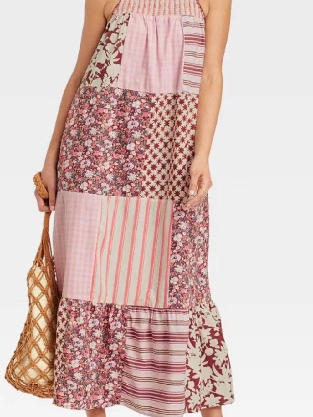 Universal Thread Gingham Floral Patchwork Tiered Maxi Dress XL
